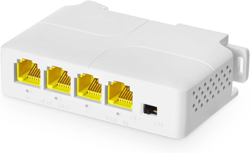 Binardat Gigabit PoE Passthrough Switch, 1 PoE in 3 PoE Out Extender, IEEE802.3af/at PoE Powered, 10/100/1000Mbps Ethernet, din-Rail & Wall Mount - Image 1